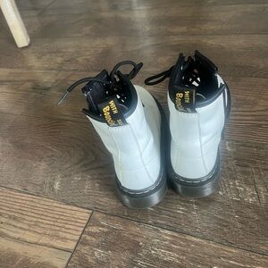 White Leather Boots with Black Soles